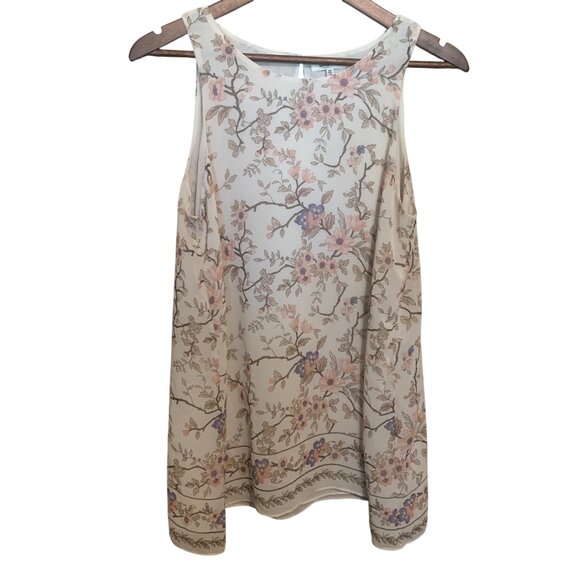 Max Studio Women's Floral Sleeveless Top Beige & Pink Sz M Cottagecore Innocent - Picture 6 of 8